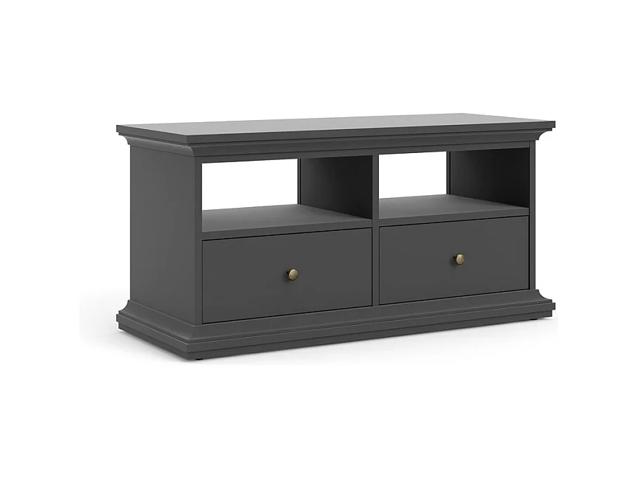 Venedig Meuble TV 2 tiroirs et 2 espaces de rangement, gris mat.
