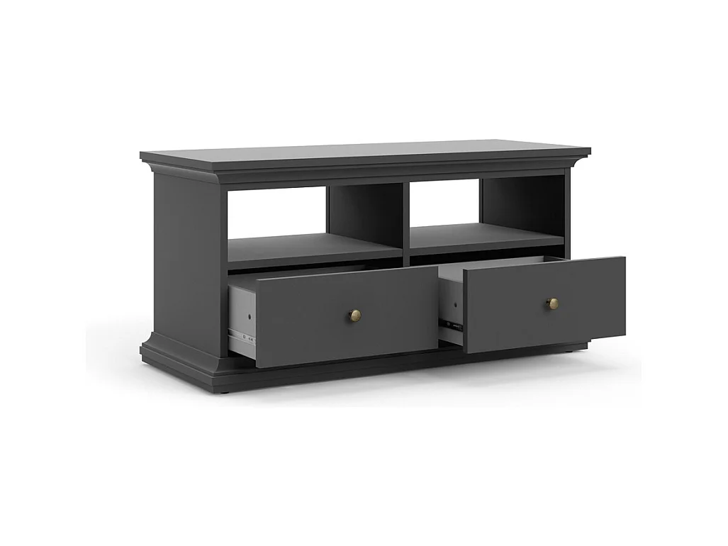 Venedig Meuble TV 2 tiroirs et 2 espaces de rangement, gris mat.