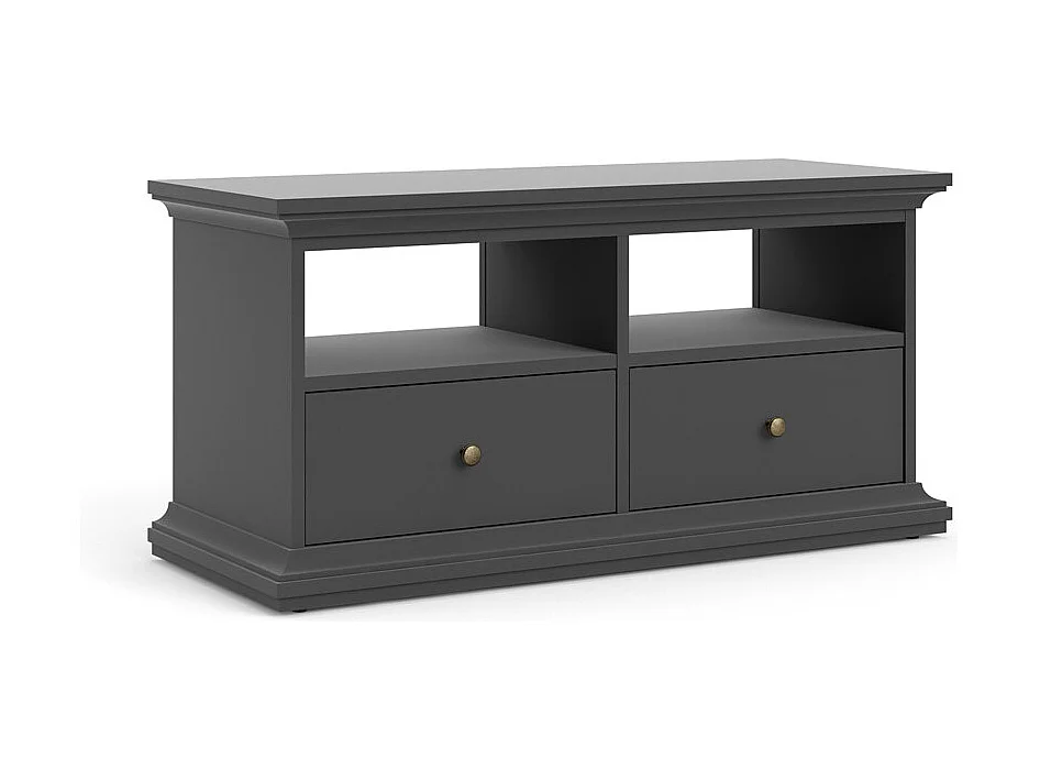 Venedig Meuble TV 2 tiroirs et 2 espaces de rangement, gris mat.