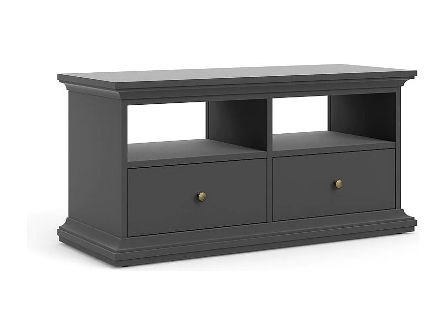 Venedig Meuble TV 2 tiroirs et 2 espaces de rangement, gris mat.