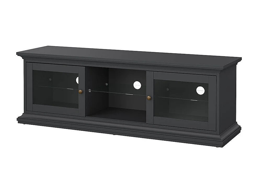 Venedig TV-meubel 2 glazen deuren en 1 glazen legger mat grijs.