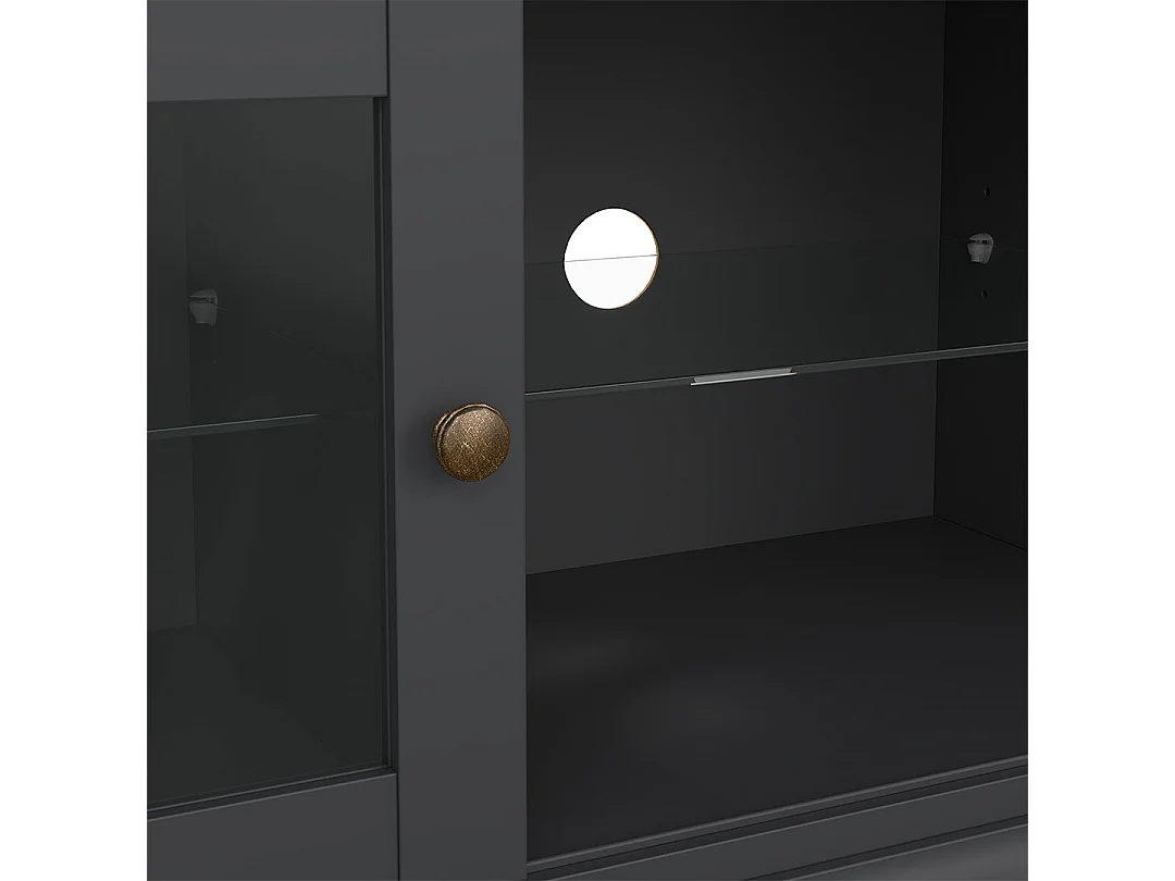 Venedig TV-meubel 2 glazen deuren en 1 glazen legger mat grijs.