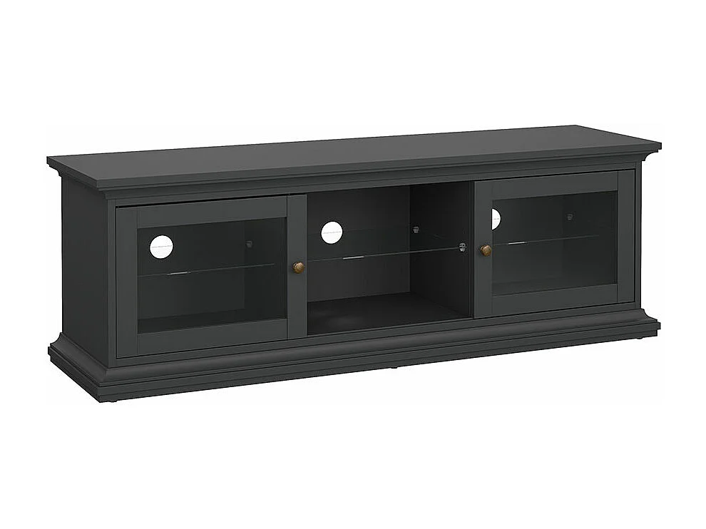 Venedig TV-meubel 2 glazen deuren en 1 glazen legger mat grijs.