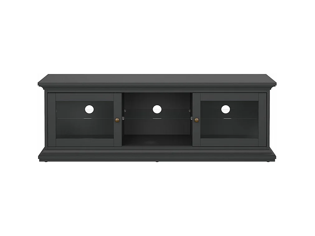 Venedig Meuble TV 2 portes vitrées et 1 tablette en verre, gris mat.