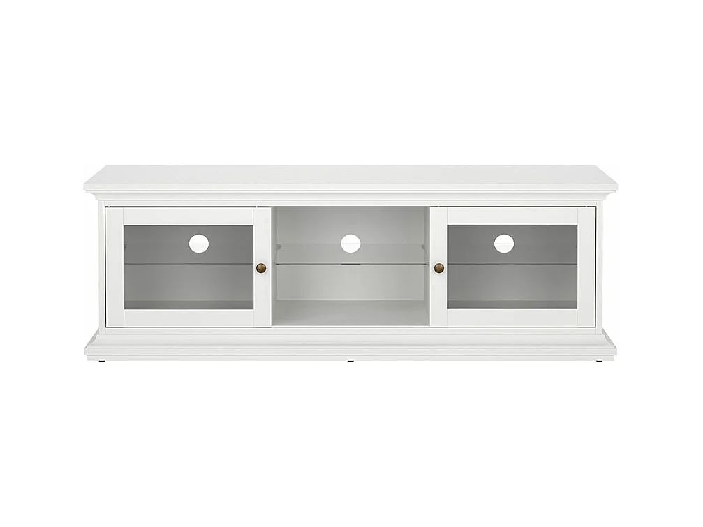 Venedig Meuble TV 2 portes vitrées et 1 tablette en verre, blanc.