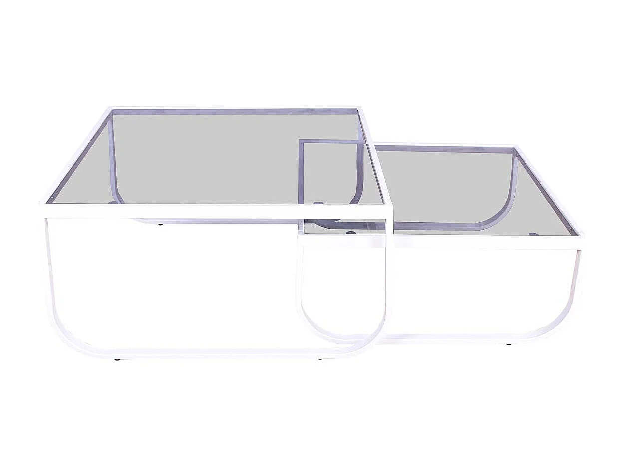 Lot de 2 Tables Basses en Verre "Rocker" 80cm Blanc