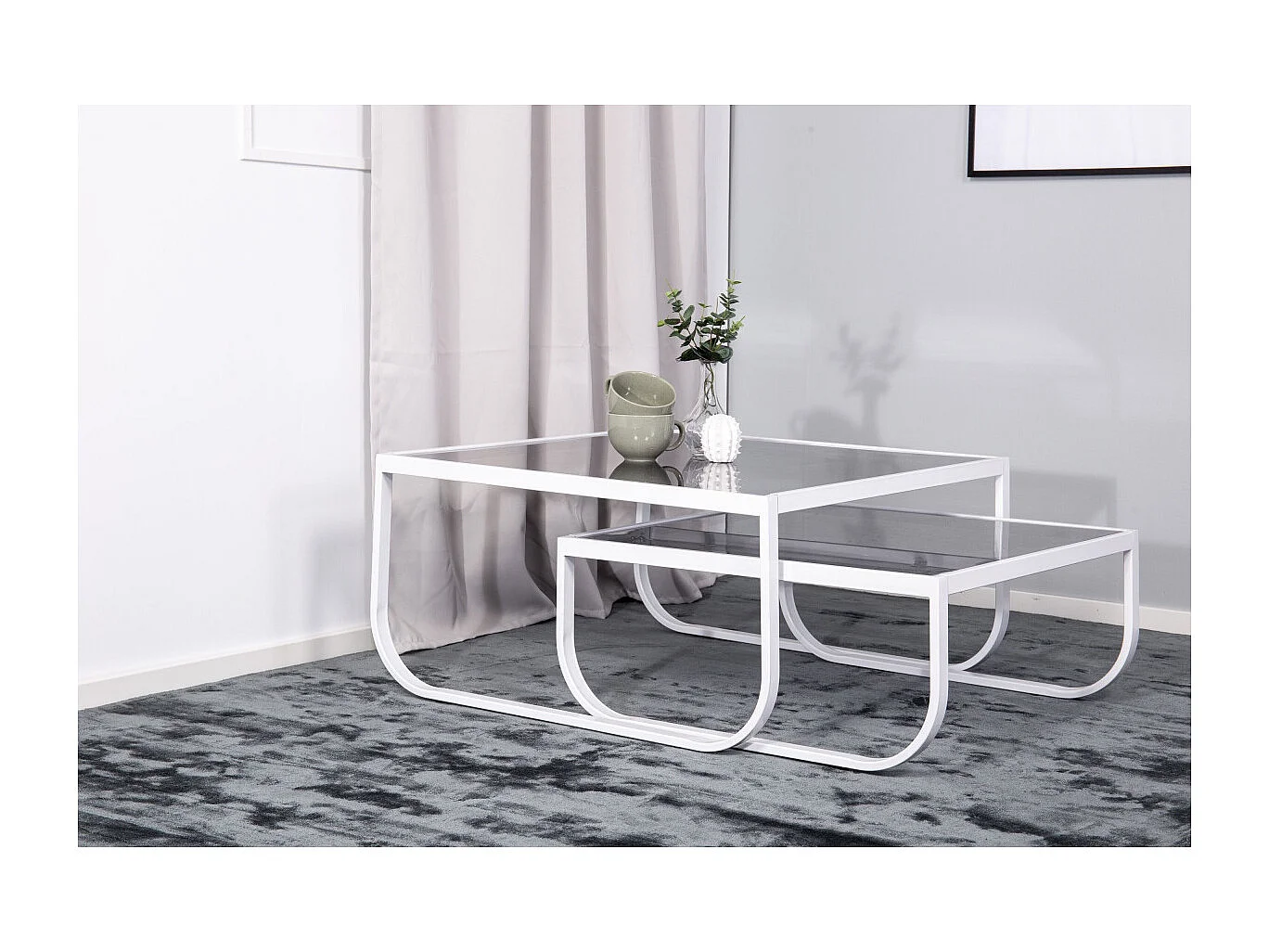 Lot de 2 Tables Basses en Verre "Rocker" 80cm Blanc