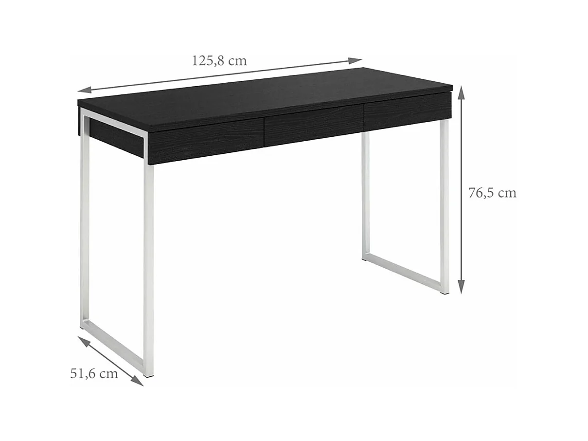 Fula Bureau 3 tiroirs, teinte frêne noir.