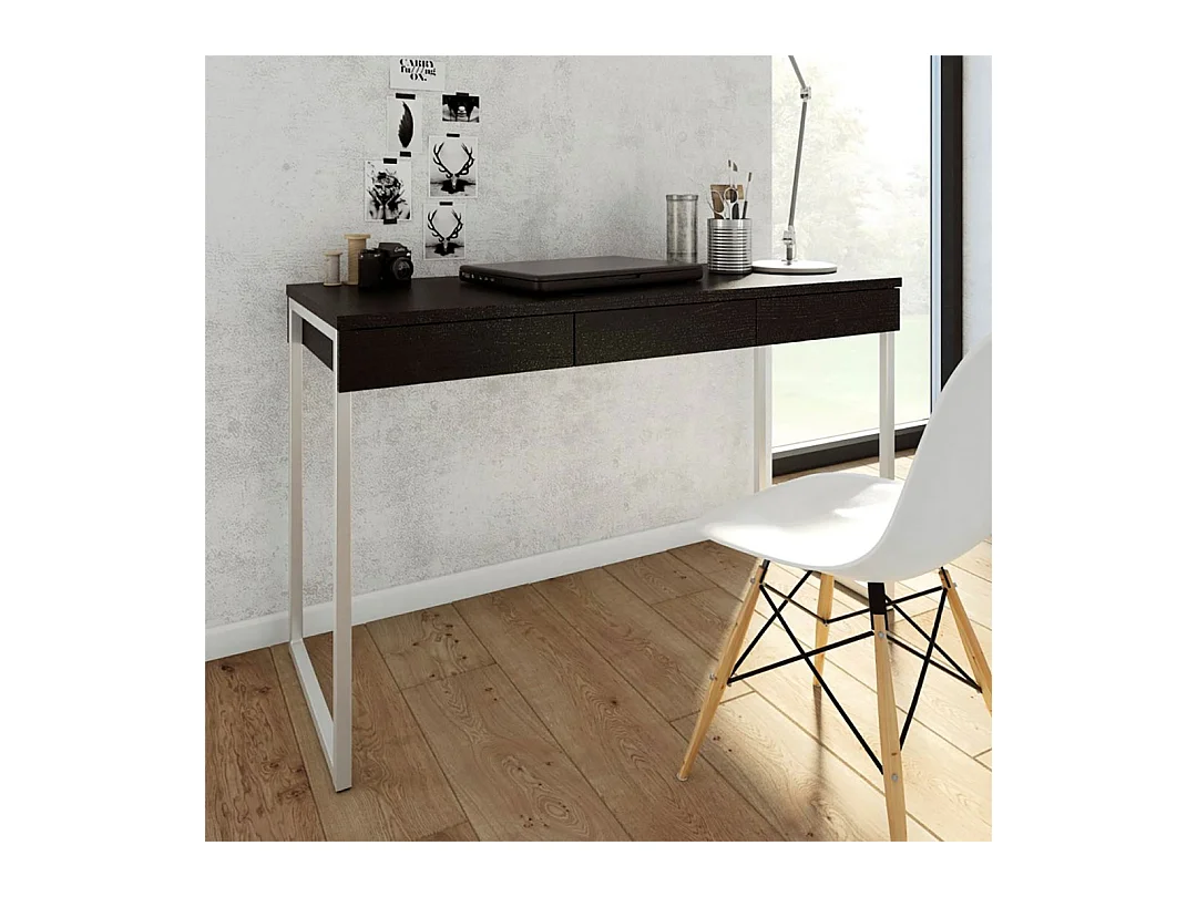 Fula Bureau 3 tiroirs, teinte frêne noir.