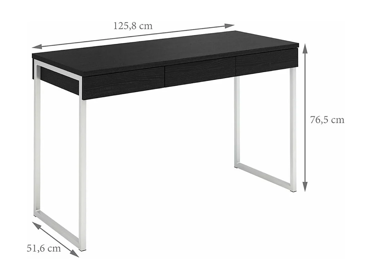 Fula Bureau 3 tiroirs, teinte frêne noir.