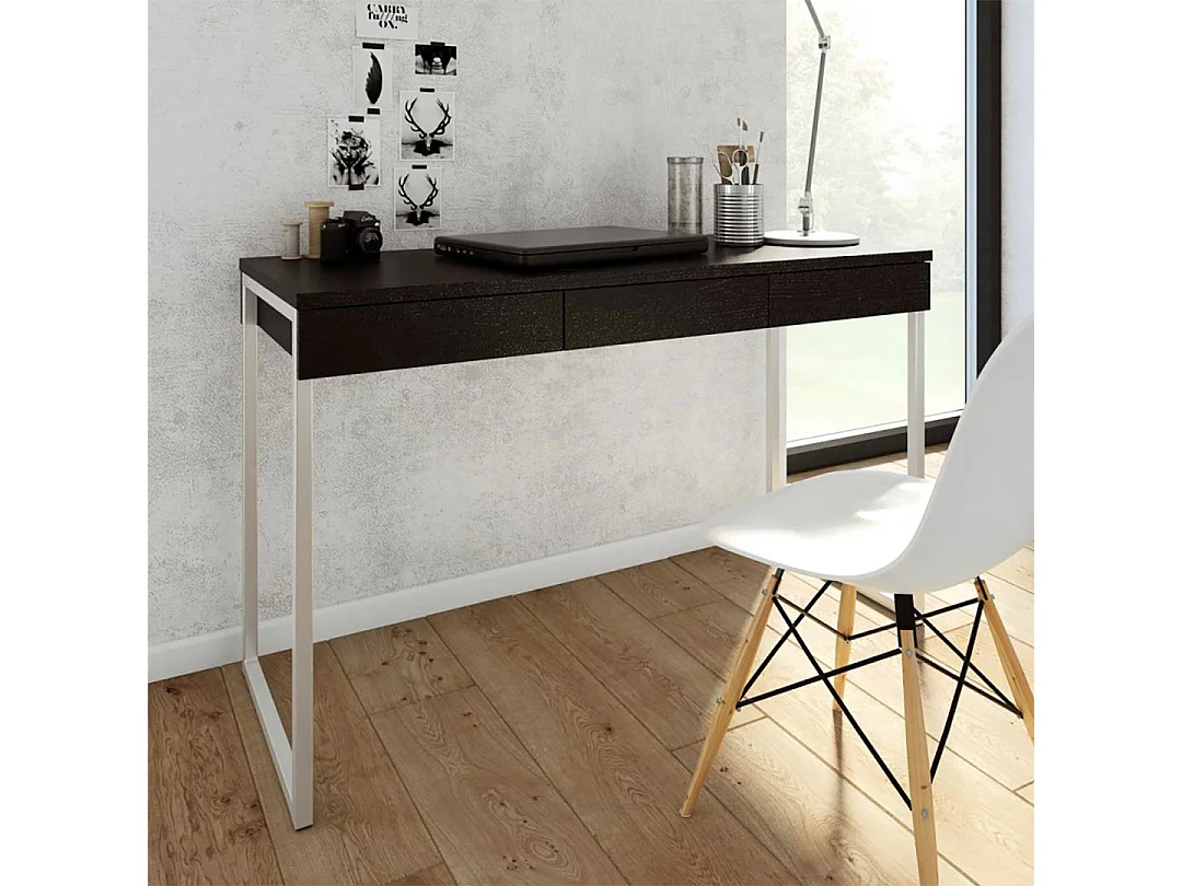 Fula Bureau 3 tiroirs, teinte frêne noir.