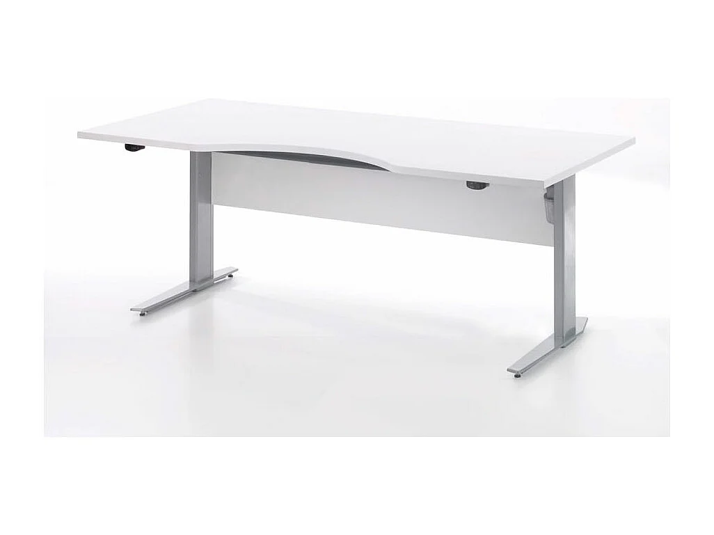 Prisme Schreibtisch elektronisch heben/senken weiss und silbergrauer Stahl.