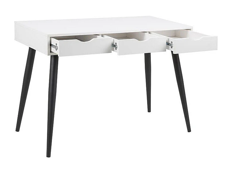 Nete Bureau avec 3 tiroirs, en pieds en métal, blanc, noir.