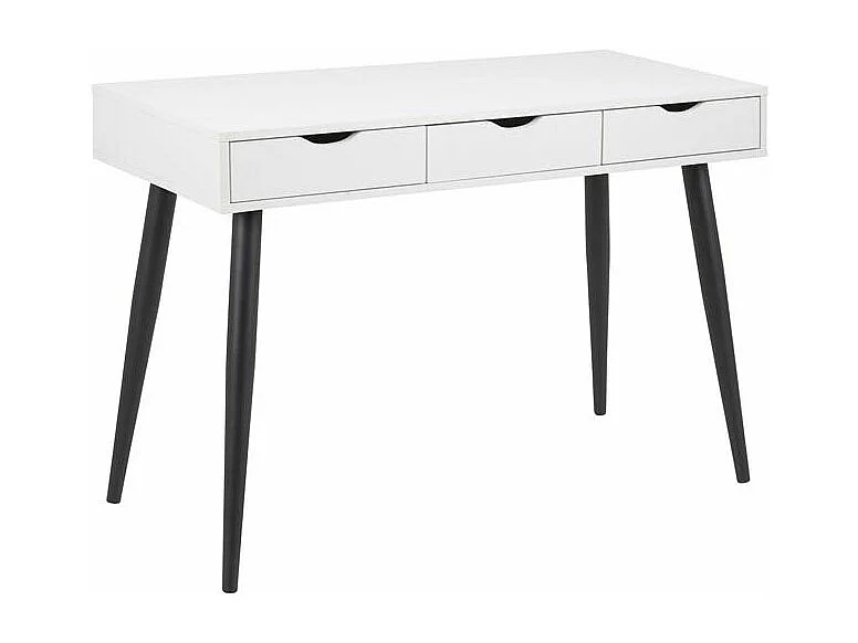 Nete Bureau avec 3 tiroirs, en pieds en métal, blanc, noir.