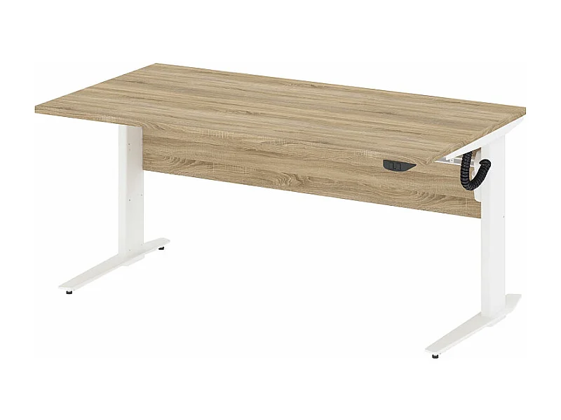 Prisme Bureau A électrique hauteur réglabe, imitation chêne, blanc.