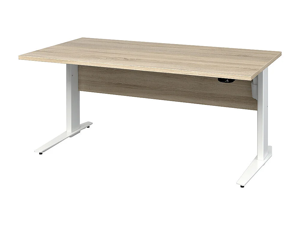 Prisme Bureau A électrique hauteur réglabe, imitation chêne, blanc.
