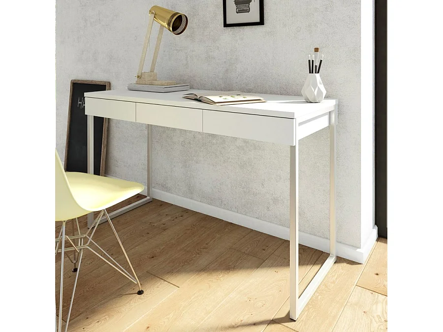 Fula bureau 3 lades wit en staal.