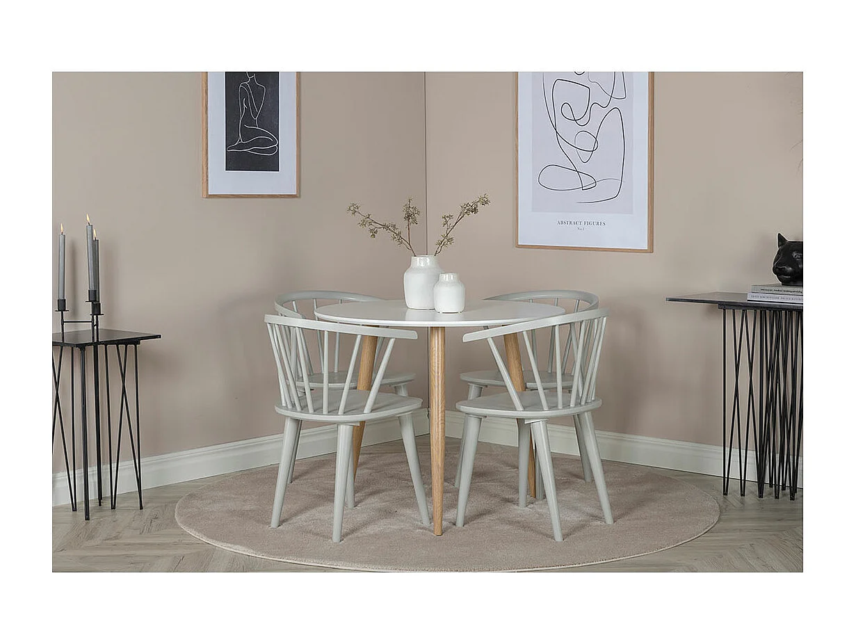 Table à Manger Ronde "Polar" 90cm Blanc & Naturel