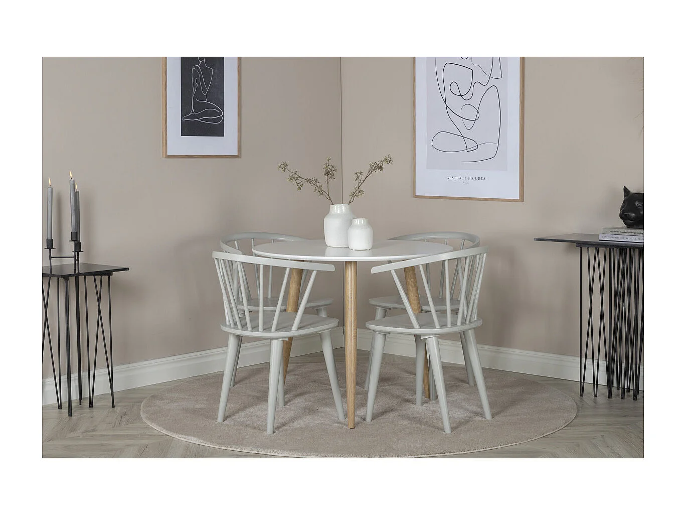 Table à Manger Ronde "Polar" 90cm Blanc & Naturel