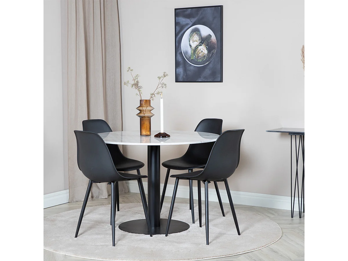Table à Manger en Marbre "Estelle" 106cm Blanc & Noir