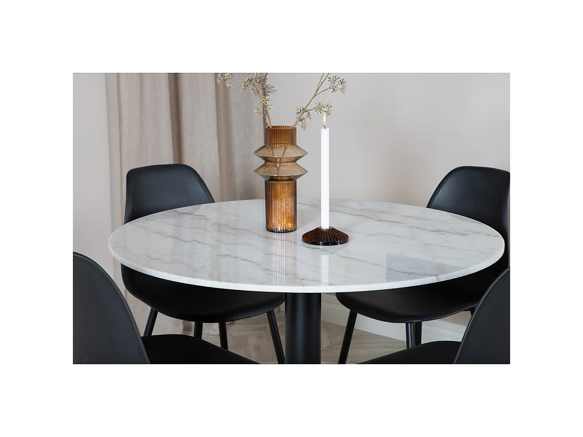 Table à Manger en Marbre "Estelle" 106cm Blanc & Noir