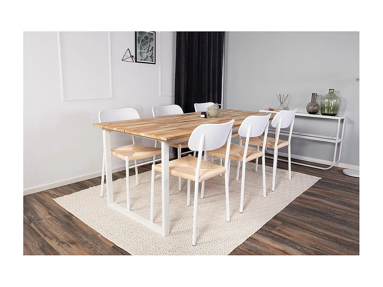 Table à Manger Design "Cirebon" 200cm Naturel & Blanc