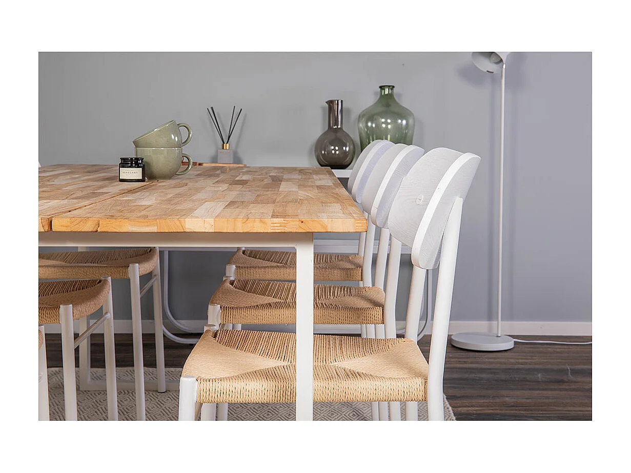 Table à Manger Design "Cirebon" 200cm Naturel & Blanc