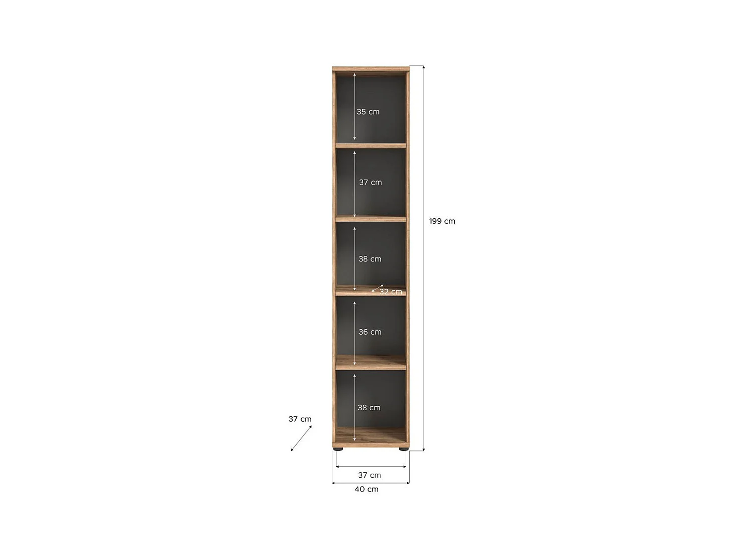 Mason Büroregal 40cm 4 Ablagen grau,Eiche dekor.