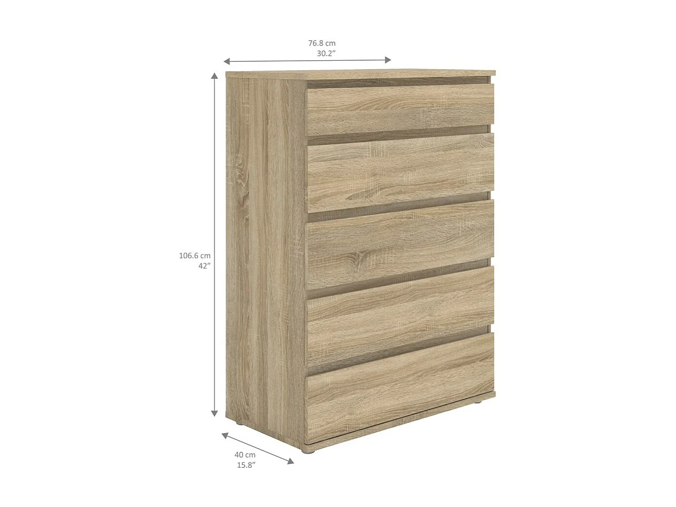 Nora Commode B 5 tiroirs. Finition chêne.