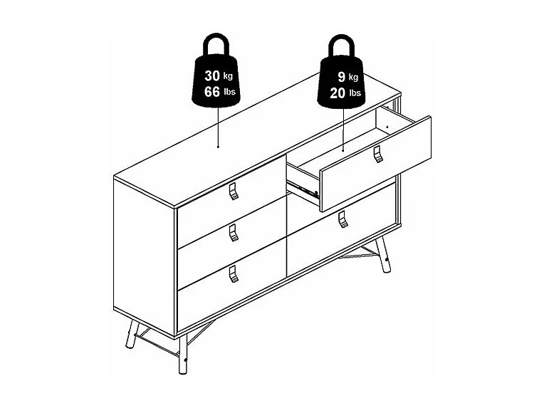 Rye Commode large 6 tiroirs, blanc mat.