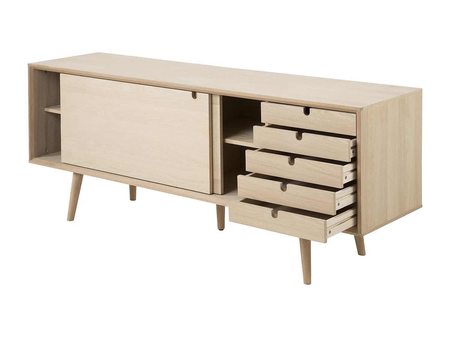 Canes Buffet avec 2 portes en plaqué chêne et chêne massif blanc délavé.