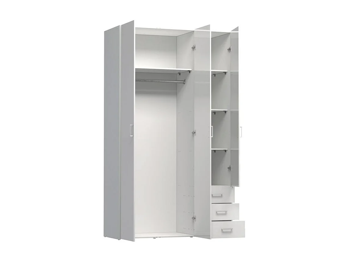 Spell Kleiderschrank 3 Türen und 3 Schubladen. Weiss Hochglanz.