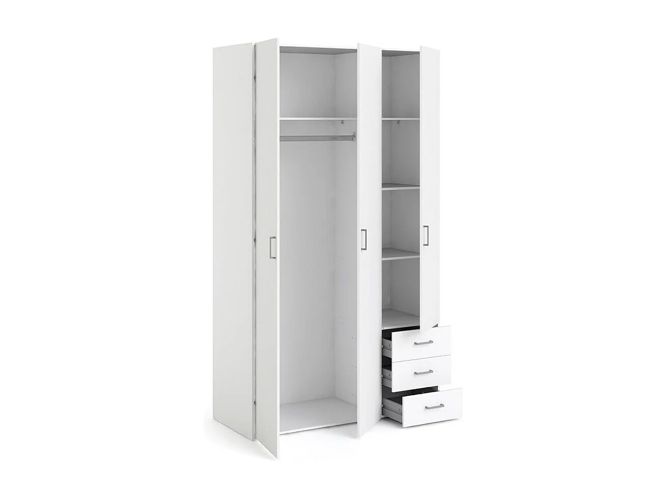 Spell Armoire 3 portes, 3 tiroirs blanc.