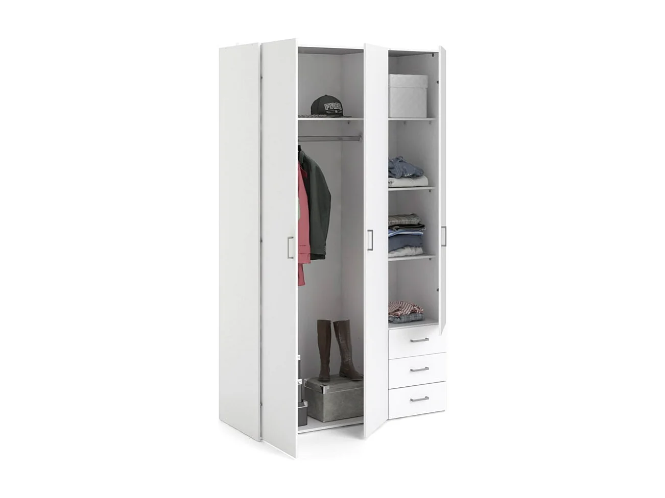 Spell Armoire 3 portes, 3 tiroirs blanc.