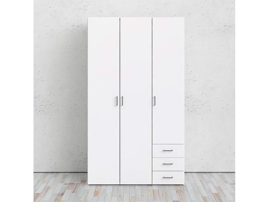 Spell Armoire 3 portes, 3 tiroirs blanc.