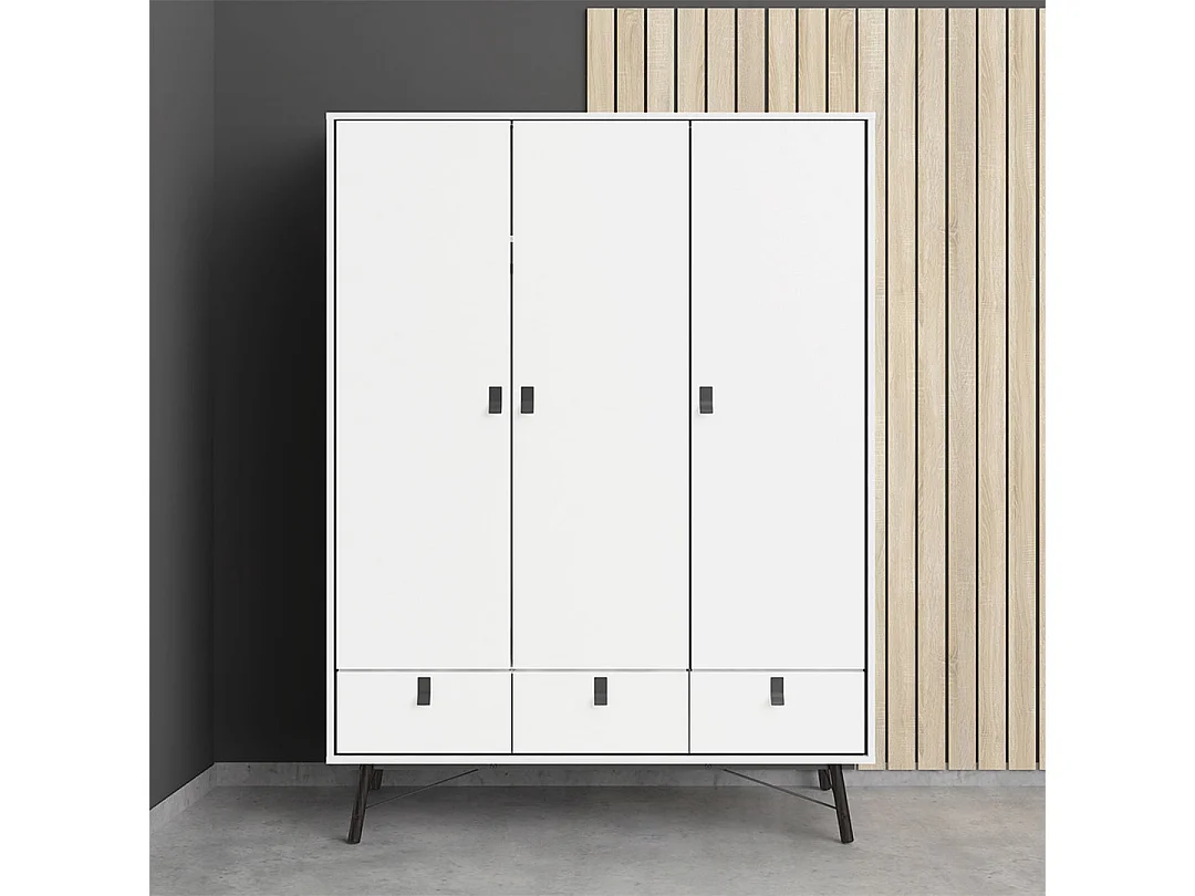 Rye Kleiderschrank 3 Türen, 3 Schubladen mattweiss.
