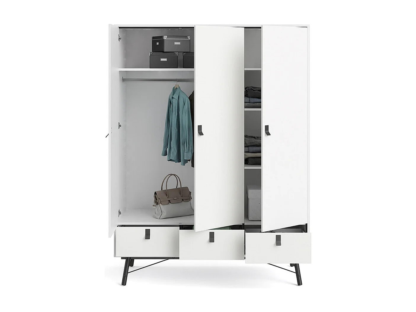 Rye Garderobe 3 deuren, 3 laden mat wit.