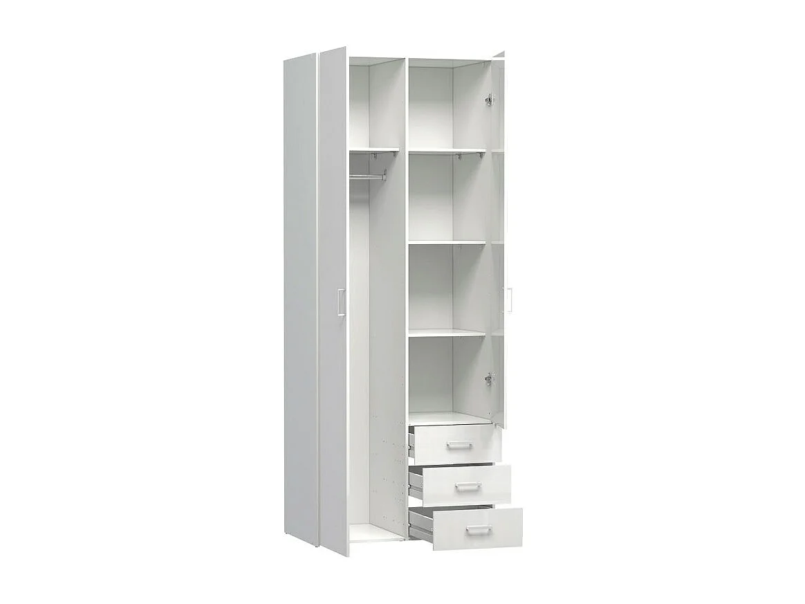 Spell Armoire 2 portes et 3 tiroirs. Blanc et blanc brillant.