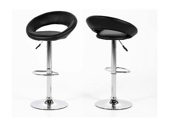 Tabouret de bar simili cuir noir-Acier brossé inoxydable-Disponible en blanc