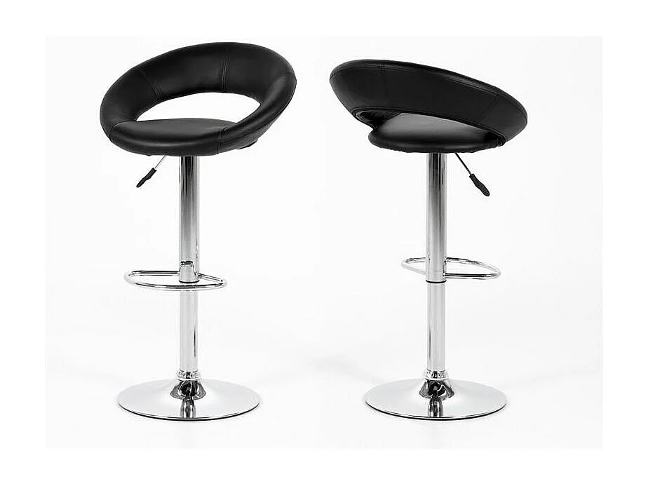 Plus Tabouret de bar en similicuir, noir, avec pied chromé, hauteur réglable.