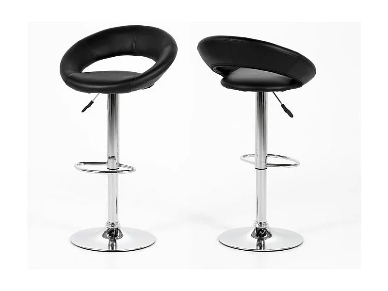 Plus Tabouret de bar en similicuir, noir, avec pied chromé, hauteur réglable.