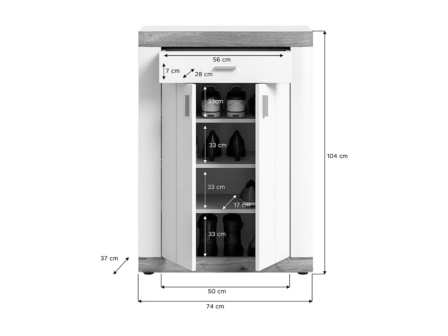 Laredo ensemble d'armoires de rangement 2 parties mat blanc, blanc, chêne décor.