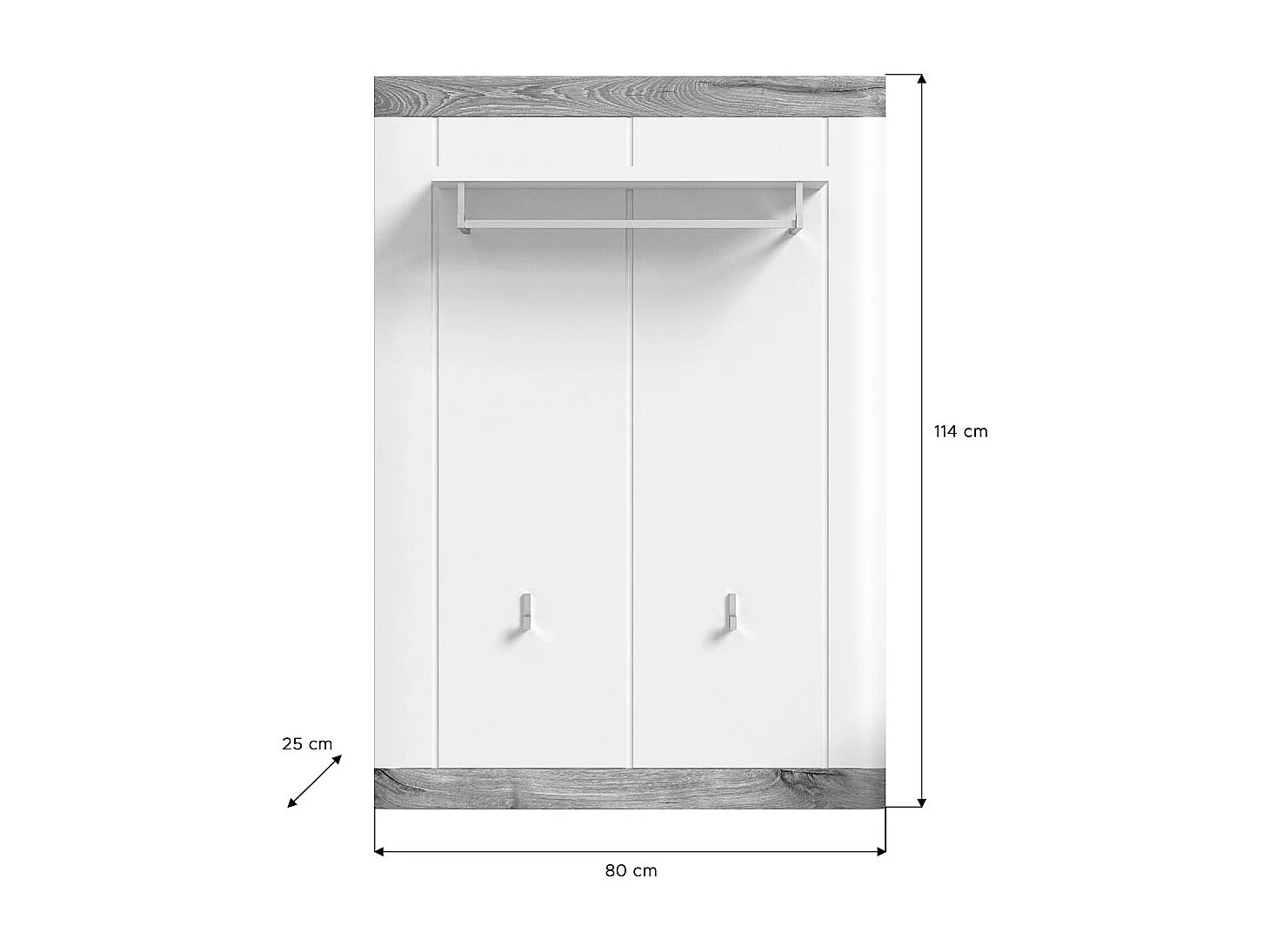 Laredo kapstok 1 plank, 1 ophangstang, 2 haken mat wit,eik decor,wit.