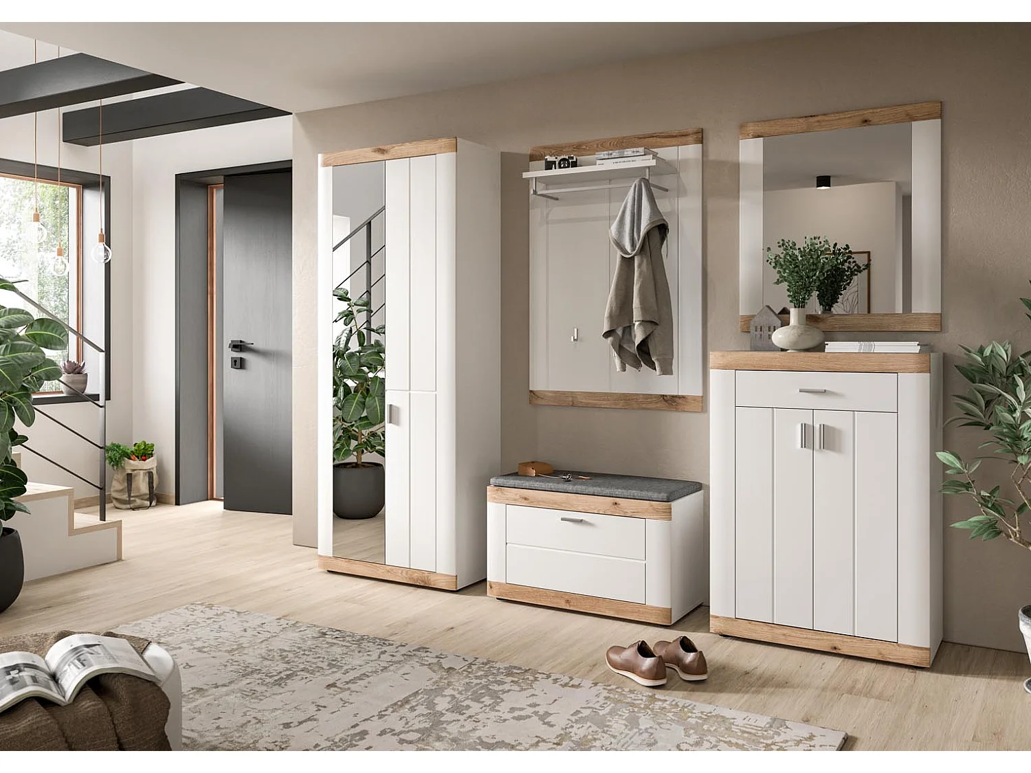 Laredo kapstok 1 plank, 1 ophangstang, 2 haken mat wit,eik decor,wit.