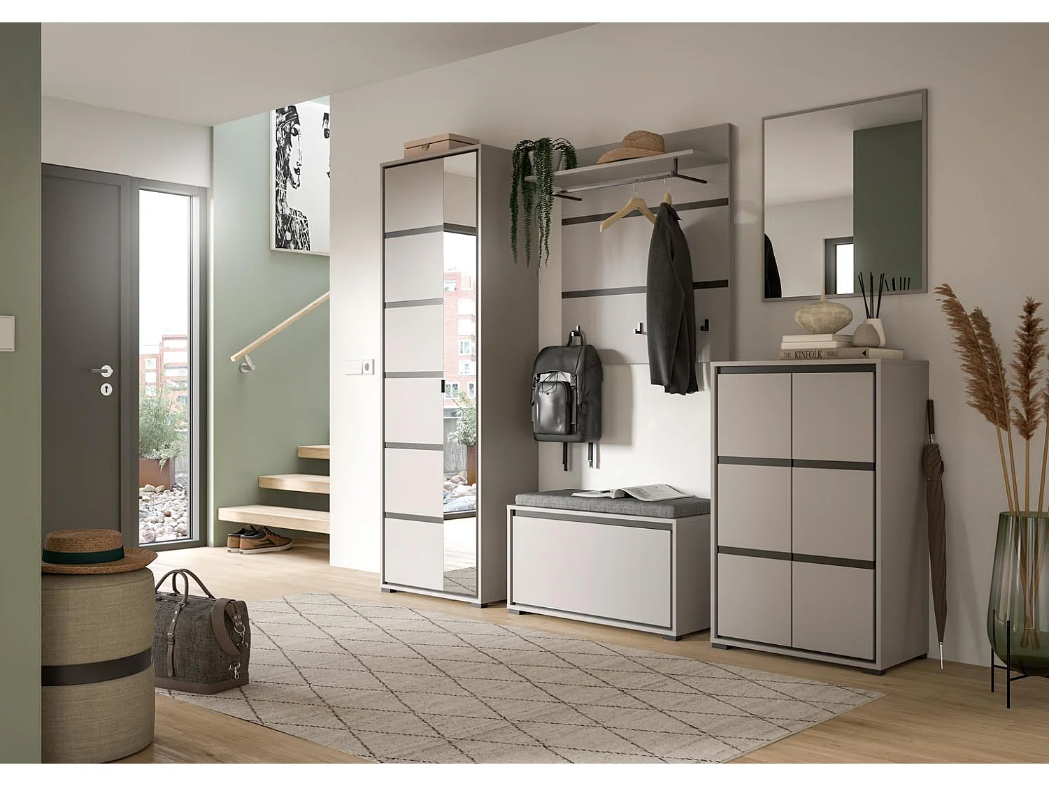 Jaru garderobe opstelling 2 delen grijs,zwart.