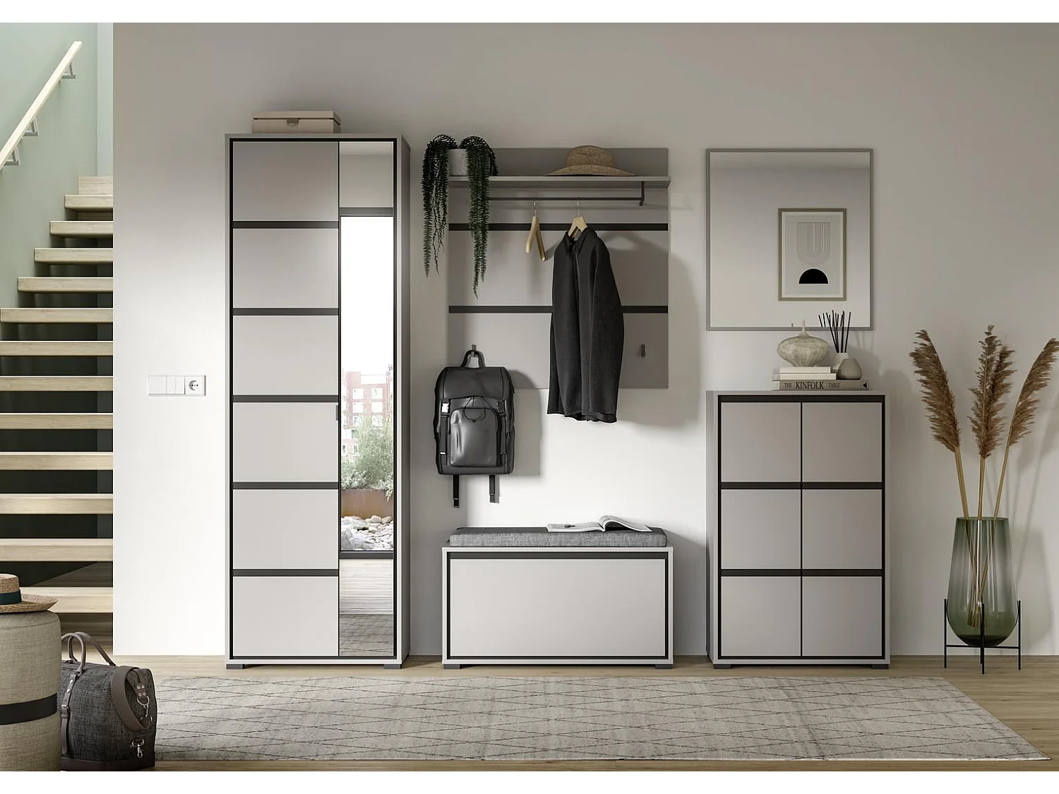 Jaru garderobe opstelling 2 delen grijs,zwart.