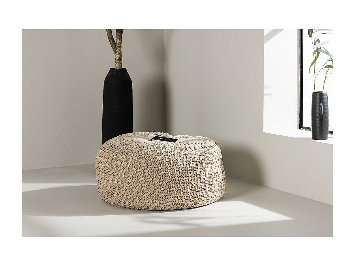 Pouf Effet Crochet "Sam" 60cm Beige