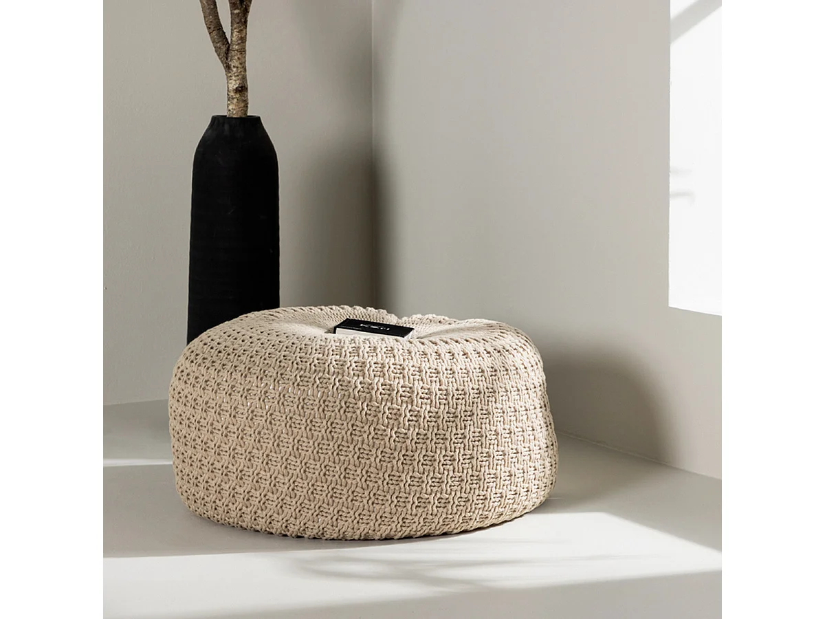 Pouf Effet Crochet "Sam" 60cm Beige