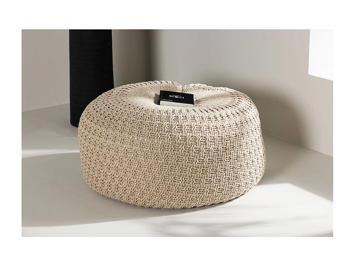 Pouf Effet Crochet "Sam" 60cm Beige