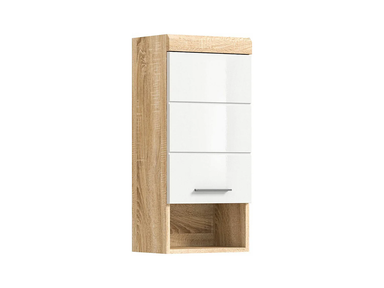 Lambada armoire de salle de bain accroché au mur 1 porte, 1 tablette brillant blanc,chêne décor.
